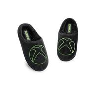Xbox Slippers for Men | Adults Gaming Logo Slip On Mules in Black Velour | Game Console Fur Lined House shoes with Rubber Sole | Microsoft Gamer Indoor Bedroom Footwear Merchandise Gift