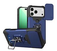 XBS-Better Heavy Duty Bumper Protective Case for iPhone 17 Pro Max 6.9" with Slide Lens Protection Camera Cover 360° Kickstand Ring Stand Armor Card Holder Protective Case-Blue