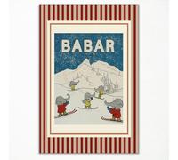 xbsifyiooa Babar The Elephant Canvas Wall Art, Nursery Animals Poster for Kids Room, Elephant Ski In The Snow Winter Art Print, Cute Quotes Neutral Blue White Baby Bedroom Picture 12x16in Unframed