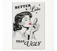 xbsifyiooa Fashion Trendy Better Late Than Ugly Canvas Wall Art, Retro Black White Bathroom Poster for Room Aesthetic, Pin Up Girl Bathroom Pictures, Funky Preppy Girly Wall Art 12x16in Unframed