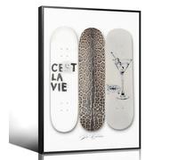 xbsifyiooa Leopard Skateboard Canvas Wall Art, C'est La Vie Positive Affirmations Quote Poster, Dirty Martini Print Trendy Bar Cart Wall Decor, Fashion Above Bed Girly Dorm Picture 8x12in Unframed