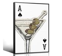 xbsifyiooa Mosaic Dirty Martini Canvas Wall Art, Black White Ace Playing Card Poster, Vintage Olive Martini Bar Cart Wall Decor, Funky Alcohol Cocktail Print Poker Painting 12x16in Unframed