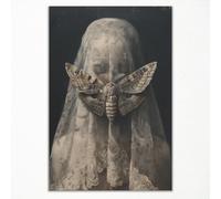 xbsifyiooa Veiled Woman Moth Canvas Wall Art, Gothic Witchy Aesthetic Occult Poster, Moody Dark Romance Print, Spooky Goth Beauty Wall Picture for Bedroom Living Room 8x12in Unframed
