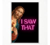 xbsifyiooa Vintage Jesus Christ Portrait Picture, Antique Jesus Painting Canvas Wall Art, Funny Pink Saying I Saw That Poster, Christian Alter Art, Religious Gallery Wall Decor 24x36in Unframed