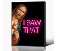 xbsifyiooa Vintage Jesus Christ Portrait Picture, Framed Antique Jesus Painting Canvas Wall Art, Funny Pink Saying I Saw That Poster, Christian Alter Art, Religious Gallery Wall Decor 12x16in