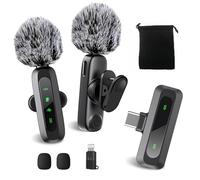 XBT 2-Pack Wireless Lavalier Microphone for iPhone,iPad,Android - Clip-on Lapel Mic with Noise Reduction,Plug & Play Mini Microphone for Video Recording,Interview,Podcast,Vlog,TikTok,YouTube,Streaming