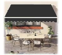 XBTGS Retractable Awning Fabric Replacement Polyester RV Sun Shade Canopy Cover for Outdoor Balcony Garden Backyard Beige with Front Valance,Black,Black