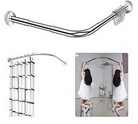 XBtianxia L Shaped Curved Shower Curtain Rods Bathtub Rails- Drill Free Install 304 Stainless Stretchable Corner Shower Curtain Rod 80 to 100 x 100 to 140cm,for Bathroom, Clothing Store