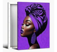 XBTYKPB 1pc African Woman Canvas Wall Art, Black Person Women Purple Hair Beauty Picture, Abstract Art Painting Canvas Prints 40x60cm Frameless