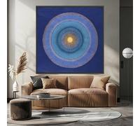 XBTYKPB Abstract Blue Circle Burst Canvas, Geometric Wall Art, Contemporary Home Decor,Radiant Sunray Design, Painting Pictures(65x65cm/Frameless)