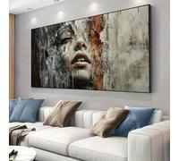 XBTYKPB Abstract Female Face Canvas Art - Wall Decor Posters Print & Red Orange Black Textured Splash Minimalist Bedroom Painting 55x110cm Withframe