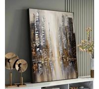 XBTYKPB Abstract Metropolis: Textured Cityscape in Monochrome with Gold Accents - Canvas Wall Art Urban Prints Posters Painting(60x80cm/Frameless)