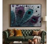XBTYKPB Abstract Peacock Feather Canvas, Modern Art Wall Decor, Teal and Purple Canvas Painting, Home Decoration, Ready to Hang(80x110cm/Frameless)
