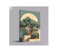 XBTYKPB Abstract Plant Wall Art Print-Minimalist Greenery Decor In Teal & Beige, Canvas Poster For Living Room, Textured Painting 80x120cm Withframe