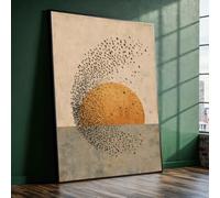 XBTYKPB Abstract Sunset Canvas Wall Art, Flock of Birds Silhouette, Nature Canvas, Geometric Circle Design, Home Decor Painting(50x75cm/Inner Frame)