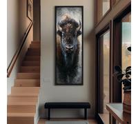 XBTYKPB American Bison Portrait Painting,Tall Vertical Canvas Art, Buffalo Wildlife Study, Rustic Western Decor, Animals Wall Art(20x60cm/Inner Frame)