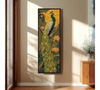 XBTYKPB Art Peacock Painting, Vertical Gold Bird Canvas, Tall Narrow Vintage Decor,Animals Feather Print, Famous Canvas Wall Art(70x210cm/Frameless)