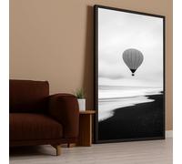 XBTYKPB Black and White Balloon Painting, Minimalist Beach Wall Art, Monochrome Ocean Landscape, Canvas Wall Decor Print Picture(55x100cm/Frameless)