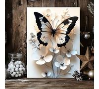 XBTYKPB Butterfly And Floral Canvas Art Poster ,Elegant Black White, Layered Texture, For Home Decor, Unique Wall Art Painting 30x45cm Withframe
