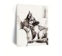 XBTYKPB Canvas Painting,A Large Dog Lying On The Sofa Hand-Drawn Sketch Style Charcoal, Wall Art Print, Home Decor, Wall Mural(80x110cm/Inner frame)