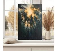 XBTYKPB Canvas Wall Art Print Poster, Looking Up At The Forest, Golden Rays Penetrating Treetops, Impressionist Painting Poster(60x80cm/Frameless)
