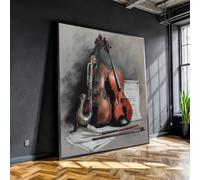 XBTYKPB Classic Musical Instruments Canvas Wall Art, Violin and Cello Painting, Saxophone Still Life,Sheet Music Instrumentalist(60x60cm/Inner Frame)