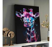 XBTYKPB Colorful Abstract Giraffe Canvas Art Print - Wall Décor, Splatter Paint Wildlife Painting Animal Artwork for Home Poster(50x75cm/Frameless)