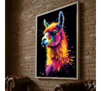 XBTYKPB Colorful Llama Canvas Wall Art, Abstract Animal Portrait, Modern Art Decor, Unique Home Accent, Ready to Hang Painting(60x80cm/Frameless)