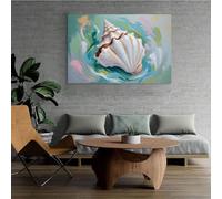 XBTYKPB Conch Shell Wall Art Canvas Painting, Beach Theme Coastal Seascape Shell Print Poster, For Bathroom, Bedroom, Decoration 80x140cm Frameless