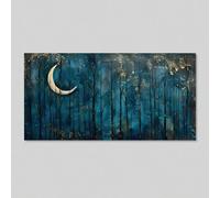 XBTYKPB Dark Night Forest Wall Art Dark Blue Sky, Moon, And Stars Posters Painting Art Prints Canvas Wall Art Aesthetic Posters 40x80cm Frame