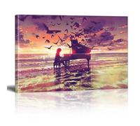 XBTYKPB Dreamy Piano Painting On The Beach Canvas Wall Art ,Abstract Print Poster, For Bathroom Bedroom Ocean Villa Resort Hotel 50x70cm Withframe