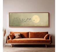 XBTYKPB Full Moon Japandi Wall Art, Flying Birds Canvas Print, Wide Art, Horizontal Sky View, Canvas Print, Mid Century Painting(50x150cm/Frameless)