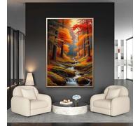 XBTYKPB Golden Autumn Forest Stream Waterfall Printable Wall Art - Woodland Fall Decor, Wall Art Prints,Art Print Canvas Pictures 70x100cm Frameless