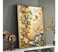 XBTYKPB Golden Elegance: Traditional Japanese Koi and Dragon Artwork with Bamboo Accents Posters,Canvas Wall Art Animal Painting(70x100cm/Inner frame)