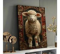 XBTYKPB Golden Embellished Lamb Art - Luxurious Woolly Sheep Portrait on Vintage-Style Background -Animal Canvas Print Painting(70x100cm/Inner frame)