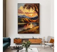 XBTYKPB Golden Flower Mountain Sunset - Wildflower Painting Canvas Pictures, Boho Nature Decor, Wall Pictures Wall Art Prints 80x140cm Frameless