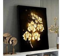 XBTYKPB Golden Glow Floral Canvas Print - Gold Blossoms Wall Art - Luxurious Decor for Home Office-Framed Painting Ready to Hang(60x80cm/Frameless)