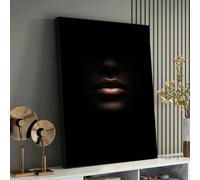 XBTYKPB Golden Lips in Darkness - Minimalist Woman Canvas Wall Art, Abstract Face, Modern Wall Decor, Luxurious Piece Painting(60x80cm/Frameless)