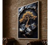 XBTYKPB Golden Wire Tree Sculpture Canvas, Metallic Art Wall Decor, Nature Painting, Abstract Tree Posters, Home Decor Artwork(21x30cm/Frameless)