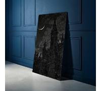 XBTYKPB Gothic Cathedral Night Scene Painting, Crescent Moon Wall Art,Dark Fantasy Architecture Canvas,Religious Building Decor(30x50cm/Inner Frame)