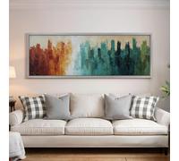 XBTYKPB Gradient Wall Art, Textured Canvas, Wide Panoramic Painting, Large Framed Decor, Orange Teal,Long Narrow Abstract Print(35x105cm/Frameless)
