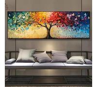 XBTYKPB Large Tree Of Life Painting Contemporary Geometric Pattern Spring Summer Seasons Landscape Canvas Wall Art Prints Poster 50x150cm InternalFrame