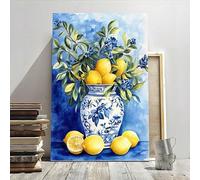 XBTYKPB Lemon Still Life, Blue And White Porcelain Vase, Watercolor Wall Print Canvas Wall Art-Retro Artwork Wall Poster Decor(40x60cm/Frameless)