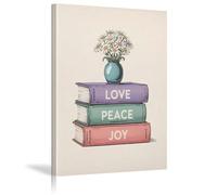 XBTYKPB Love, Peace, Joy Book Trio Of Happiness Posters, Cool Art Canvas Painting Prints, For Contemporary Living Room, Bathroom 60x90cm Frameless