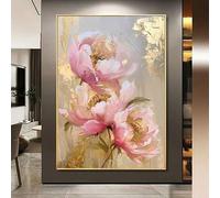 XBTYKPB [Luxury Peony Art] Luxury Floral Peony 'Gathering Wealth' Art Canvas Painting Rose Golden Foil Texture, Large Wall Decor(70x100cm/Inner frame)