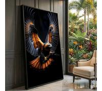 XBTYKPB Majestic Hawk in Flight Canvas, Bird of Prey Art, Wildlife Nature Canvas, Orange Black Feather Painting, Animal Decor(40x70cm/Inner Frame)