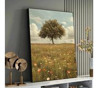 XBTYKPB Meadow and Lone Tree Canvas Print - Nature Scene Wall Art -for Rustic Home Decor,Framed Painting Canvas Ready to Hang(60x80cm/Frameless)