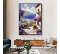 XBTYKPB Mediterranean Seaside Village Path - Coastal Landscape Wall Art Canvas Pictures, Seaside Artwork,Coastal Village Painting 30x45cm Withframe