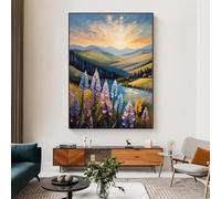 XBTYKPB Mountain Lupine Meadow Pictures- Printable Wall Art, Wildflower Landscape, Painting Canvas, Boho Nature Decor, Art Prints 60x80cm Withframe