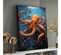 XBTYKPB Octopus Canvas Print, Marine Life Art, Ocean Wall Decor,Nautical Theme, Underwater Scene, Sea Creature, Coastal Painting(50x70cm/Frameless)
